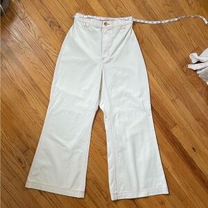 Big Bud Press white bell bottom pants with red stitching sz. XS